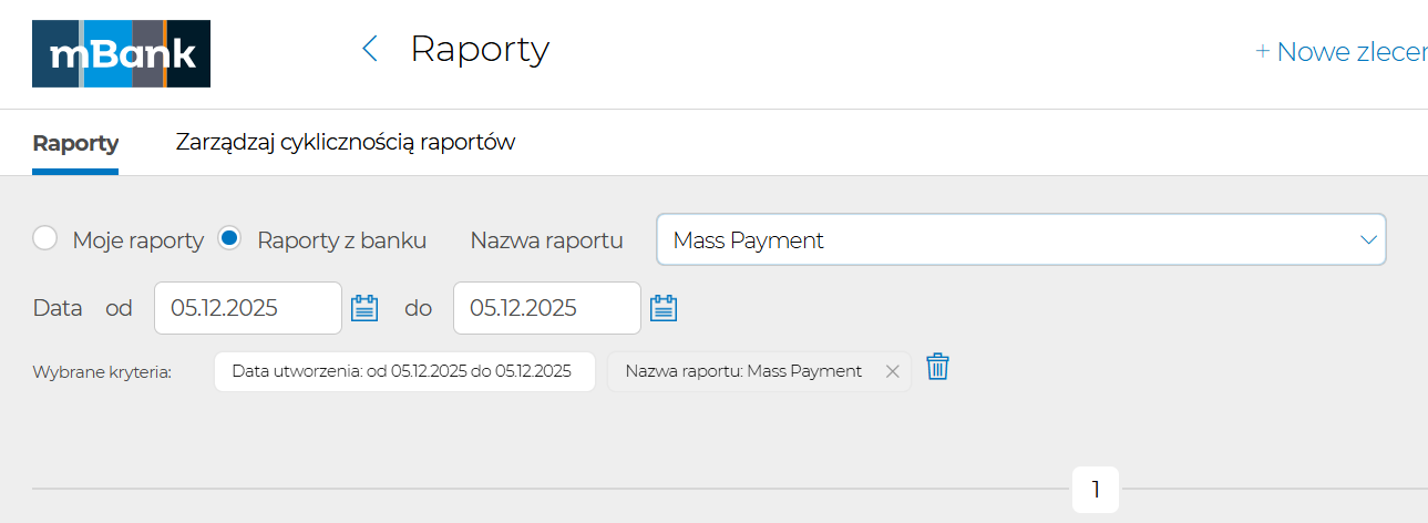 mBank CompanyNet: Raporty z banku, Mass Payment i zakres dat